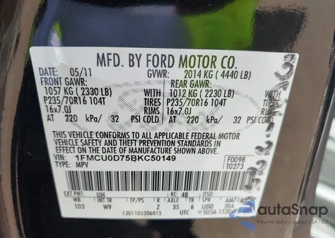 2011 Ford Escape Xlt from USA, damaged, VIN 1FMCU0D75BKC50149